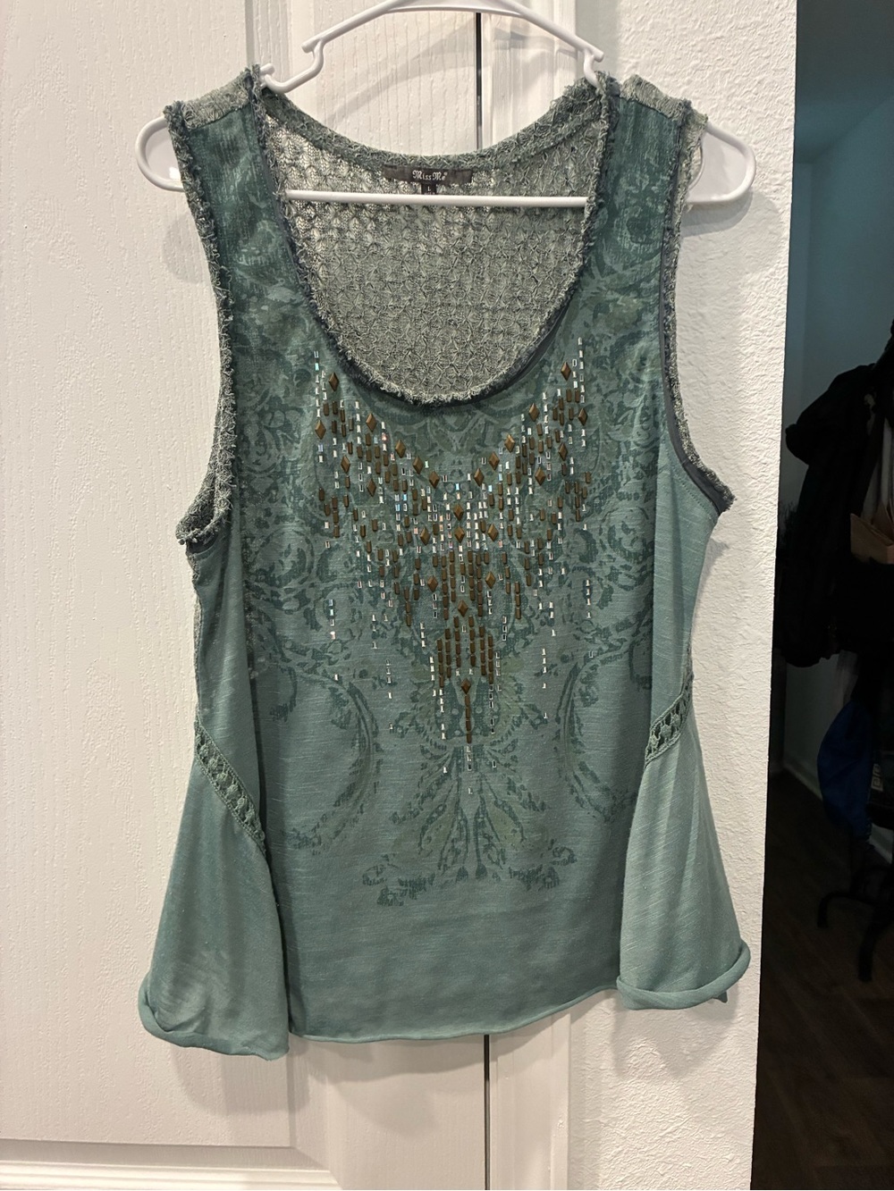 Miss Me Mint Green Embellished Tank Top